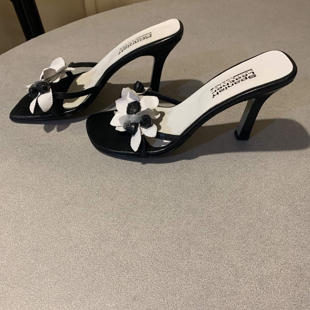 Sergio Zelcer Spanish Leather Collection Black/White Slide Sandals sz 8 M - Picture 5 of 7